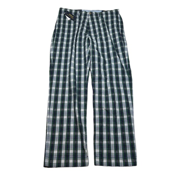 Polo Ralph Lauren Seersucker Pants Mens 33x30 White Navy Plaid Classic-Fit‎ NEW - Picture 1 of 8
